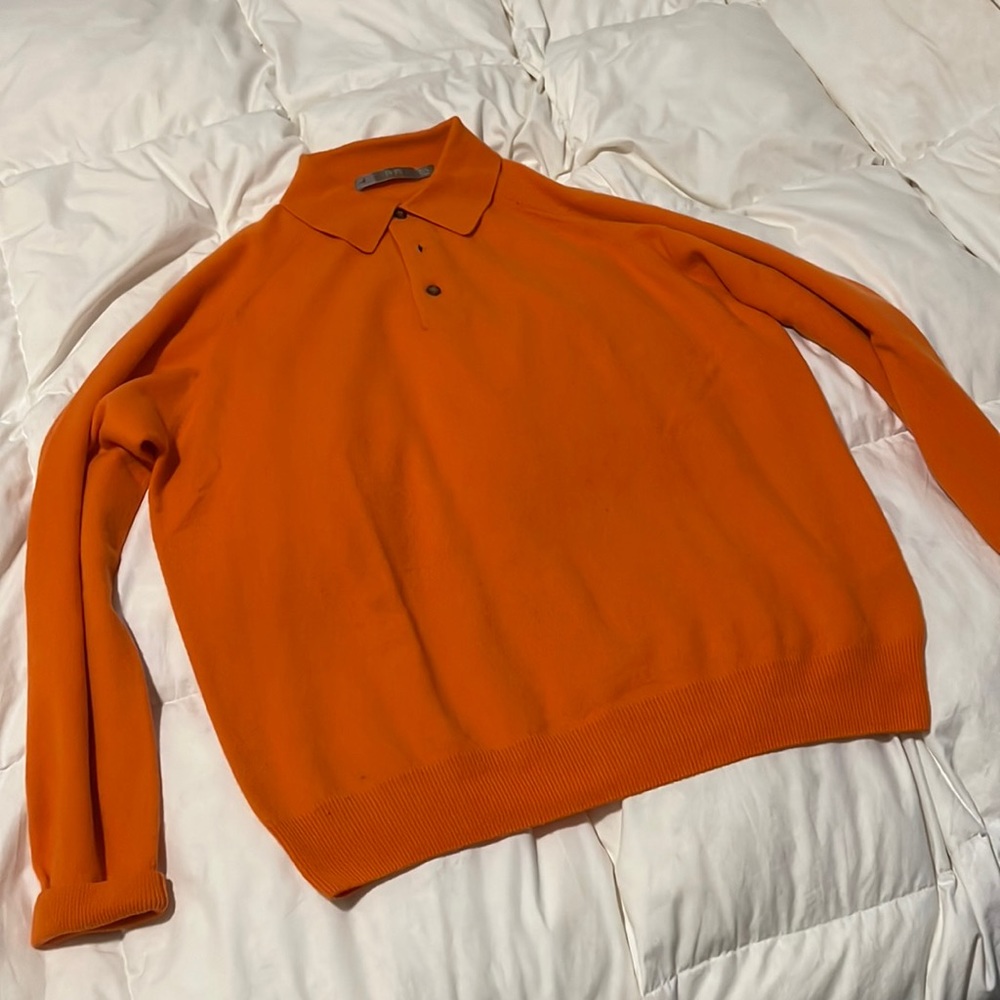 100% Cashmere Raffi Sweater w/ collar - Orange - M